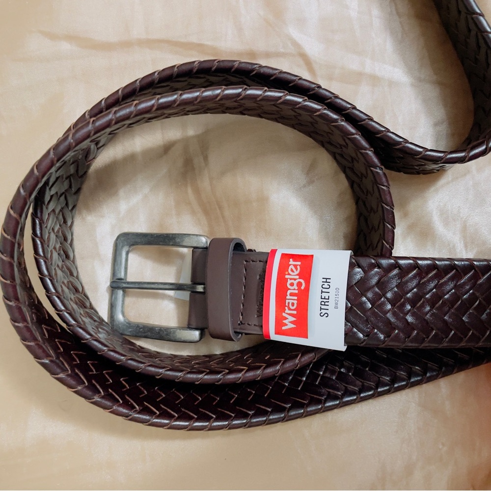 Men’s belt braided leather brown belt brand new 46-48